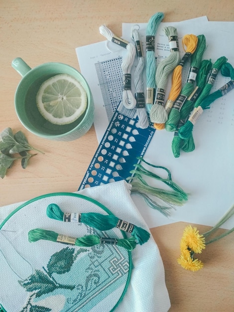 náhľad materiálov: nite a látky